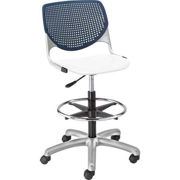Poly Adjustable Stool, Perforated Back, Color: Navy, White