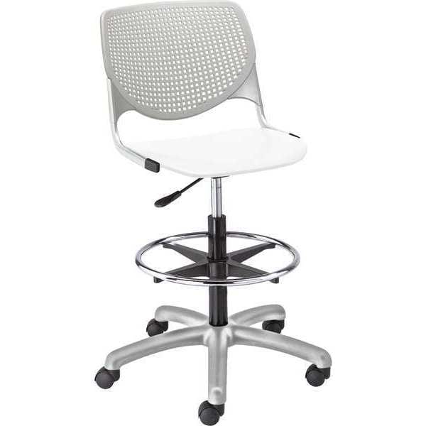 Poly Adjustable Stool, Perforated Back, Color: Light Gray, White