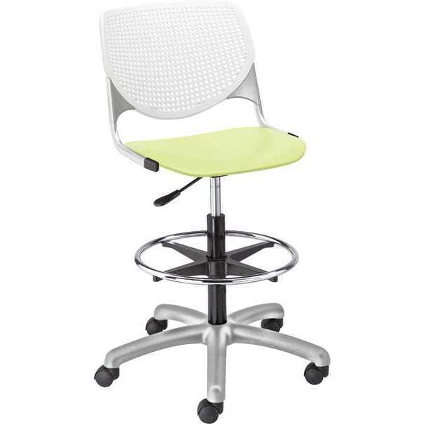 Poly Adjustable Stool, Perforated Back, Color: White, Lime Green