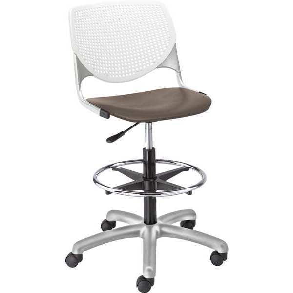 Poly Adjustable Stool, Perforated Back, Color: White, Brownstone