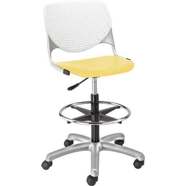 Poly Adjustable Stool, Perforated Back, Color: White, Yellow