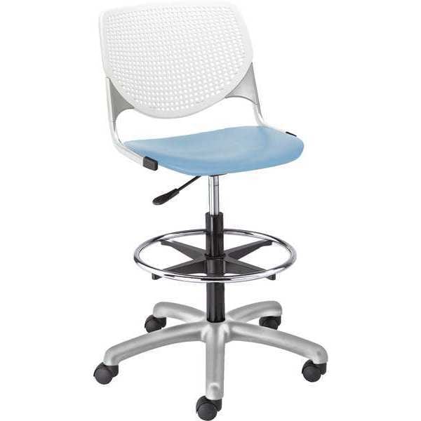 Poly Adjustable Stool, Perforated Back, Color: White, Sky Blue