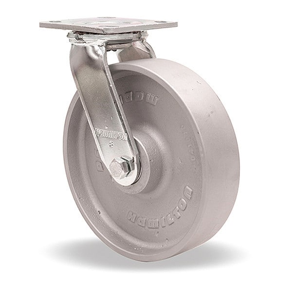High Heat Standard Duty Kingpinless Swivel Caster, 8" x 2" Metal Wheel