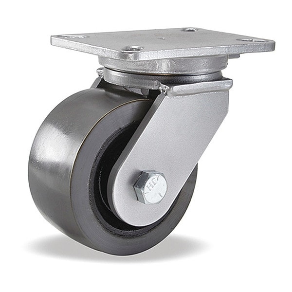 Champion Swivel Caster, 6" x 3" DuraGlide 1" thick Polyurethane (95A) on Cast Iron Wheel
