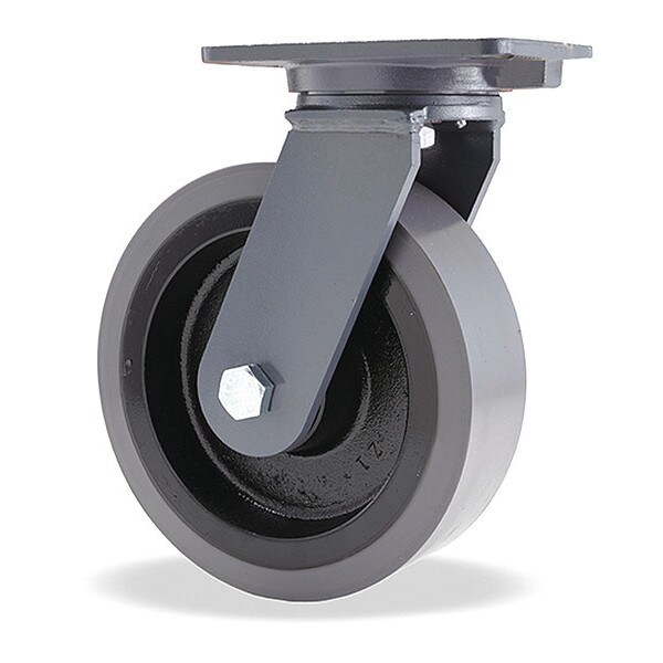 Champion Swivel Caster, 10" x 3" DuraGlide 1" thick Polyurethane (95A) on Cast Iron Wheel