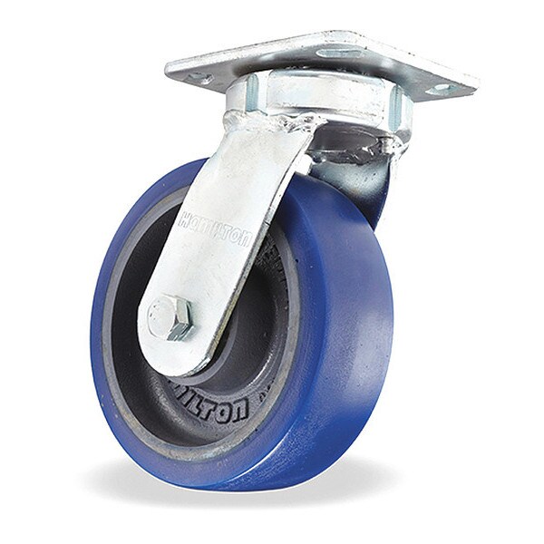 Standard Duty Kingpinless Caster, 6" x 2" Ergo-Glide Poly on Cast Iron Wheel, Wrap Around Foot Brake