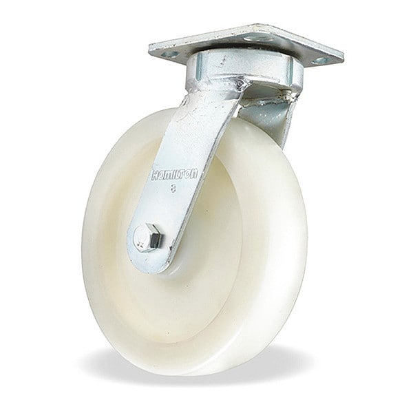 Standard Duty Kingpinless Caster, 8" x 2" White Nylon Wheel, 1/2" Sealed Precision Ball Bearings