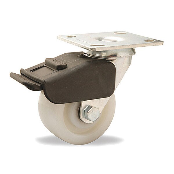 Combination Brake Swivel Caster, 4" x 2" White Nylon Wheel, 1/2" Precision Ball Bearing
