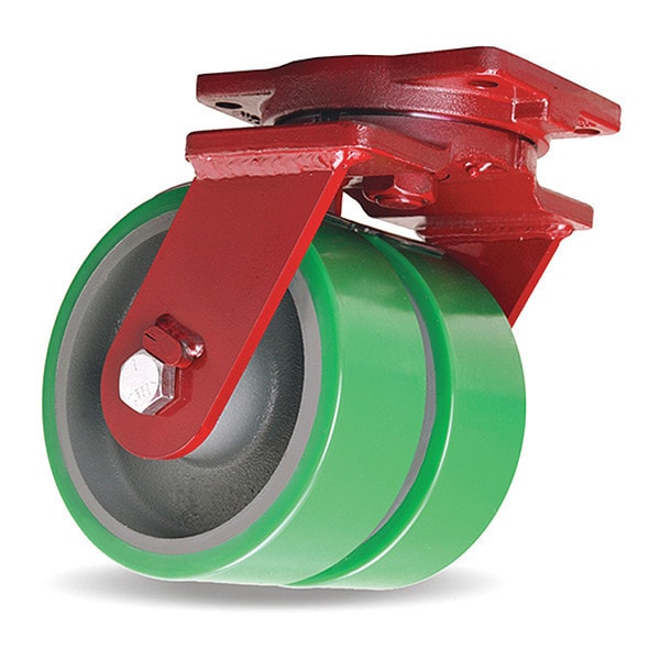 Extra Heavy Duty Dual-Wheel Swivel Caster, 10" x 3" Duralast Poly Cast Iron Wheels