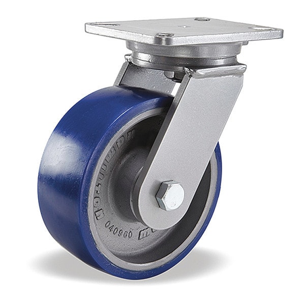 Champion Swivel Caster, 8" x 3" Ergo-Glide XT 1" thick Polyurethane (82A) on Cast Iron Wheel