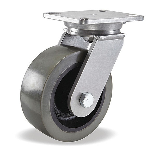 Champion Swivel Caster, 8" x 3" DuraGlide 1" thick Polyurethane (95A) on Cast Iron Wheel