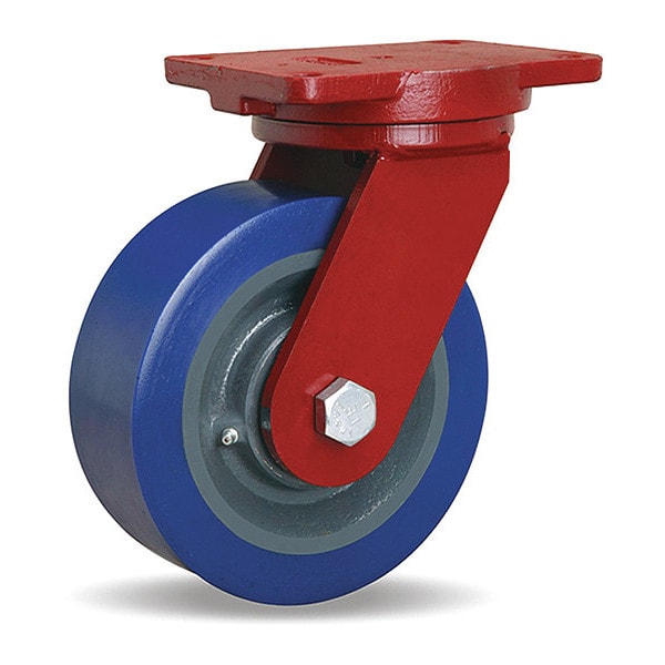 Extra Heavy Duty Swivel Caster, 12" x 3" Ergo-Glide XT 1" Thick Polyurethane on Cast Iron Wheel