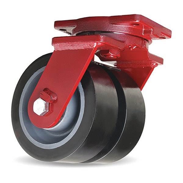 Extra Heavy Duty Dual-Wheel Swivel Caster, 10" x 3" DuraGlide Wheel 1" thick Polyurethane Wheels