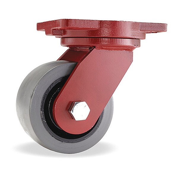 Extra Heavy Duty Swivel Caster, 6" x 3" DuraGlide 1" Thick Poly Cast Iron Wheel, WrapAround Foot Brake
