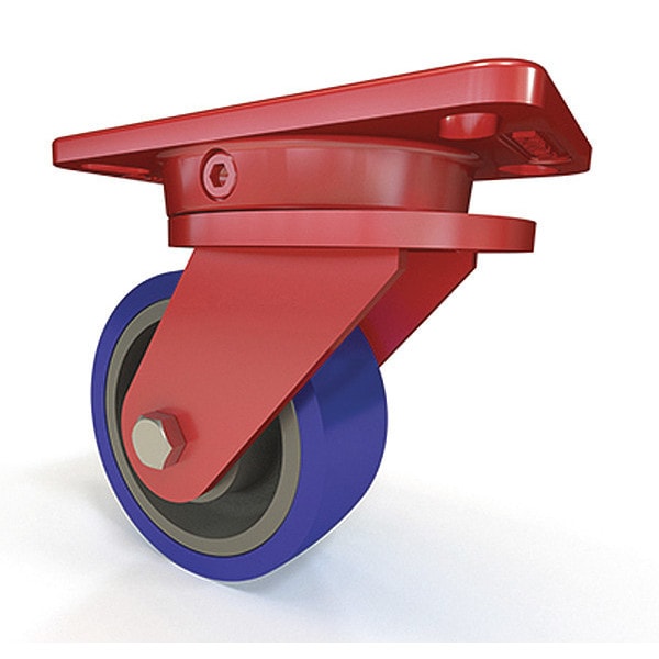 Ergo-X2 Swivel Caster, 5" x 2" Ergo-Glide Polyurethane (85A) on Cast Iron Wheel