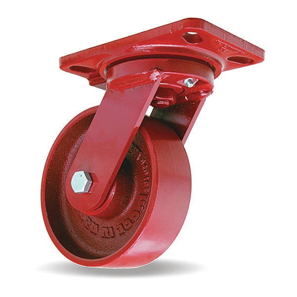 Heavy Service Swivel Caster, 6" x 2" Metal Wheel, 1/2" Sealed Precision Ball Bearings, Foot Brake