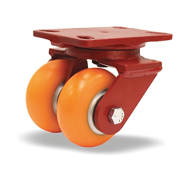Heavy Service Dual-Wheel Swivel Caster, 4" x 2" Ergo-Tech Polyurethane (87A) on Cast Iron Wheels