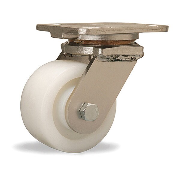 Stainless Steel Workhorse Swivel Caster, 4" x 2" White Nylon Wheel, 1/2" Sealed Precision Ball Bearing