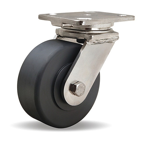 Stainless Steel Workhorse Swivel Caster, 5" x 2" Nylast High Performance Cast Nylon Wheel