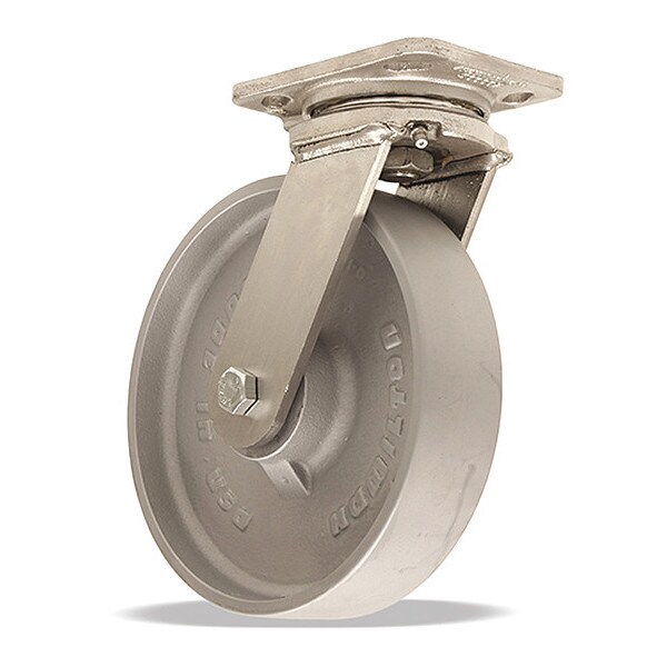 Stainless Steel Workhorse Swivel Caster, 8" x 2" Metal Wheel