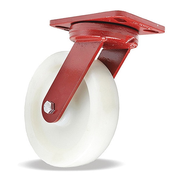 Kingpinless Swivel Caster, 8" x 2" White Nylon 6 Wheel, 3/4" Sealed Precision Ball Bearings