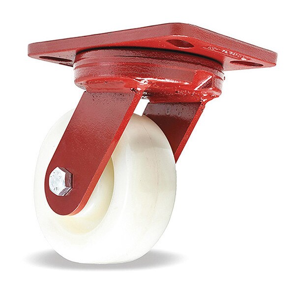Kingpinless Swivel Caster, 5" x 2" White Nylon 6 Wheel, 3/4" Sealed Precision Ball Bearings