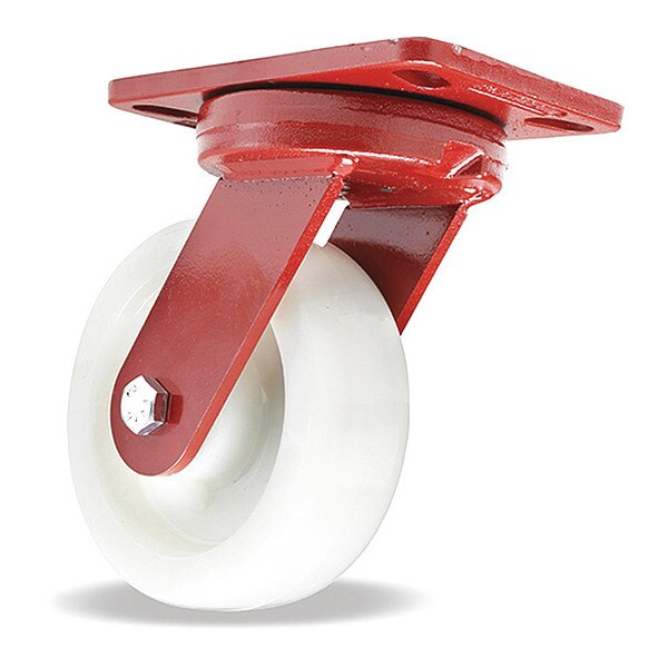 Kingpinless Swivel Caster, 6" x 2" White Nylon 6 Wheel, 3/4" Sealed Precision Ball Bearings