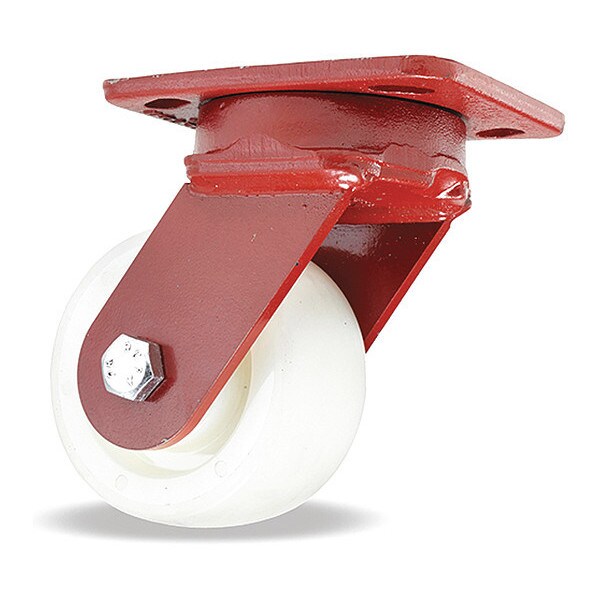 Kingpinless Swivel Caster, 4" x 2" Whte Nylon 6 Wheel, 1/2" Sealed Precision Ball Bearings