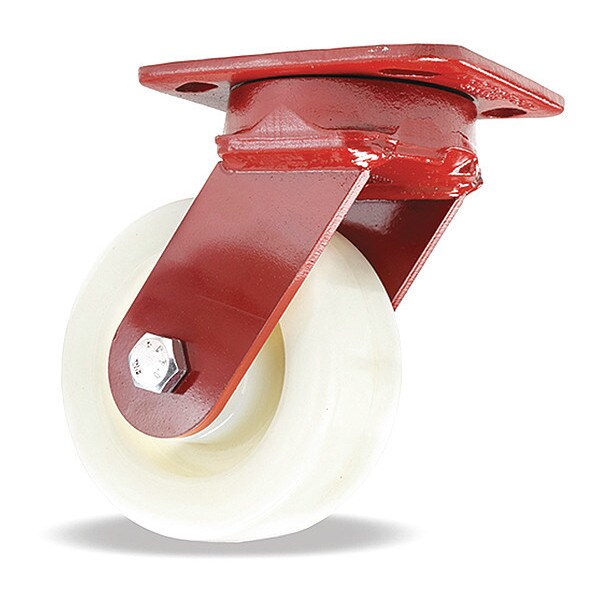 Kingpinless Swivel Caster, 5" x 2" White Nylon 6 Wheel, 1/2" Sealed Precision Ball Bearings
