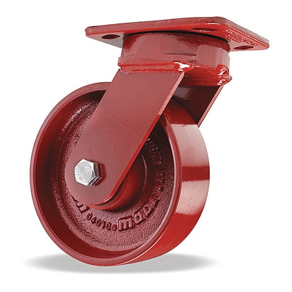 Kingpinless Swivel Caster, 6" x 2" Cast Iron Metal Wheel, 1/2" Sealed Precision Ball Bearings
