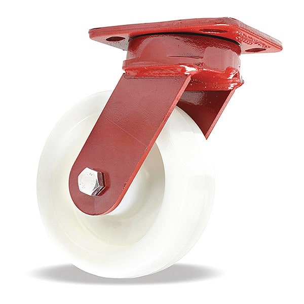 Kingpinless Swivel Caster, 6" x 2" White Nylon 6 Wheel, 1/2" Sealed Precision Ball Bearings