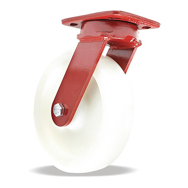 Kingpinless Swivel Caster, 8" x 2" Whte Nylon 6 Wheel, 1/2" Sealed Precision Ball Bearings