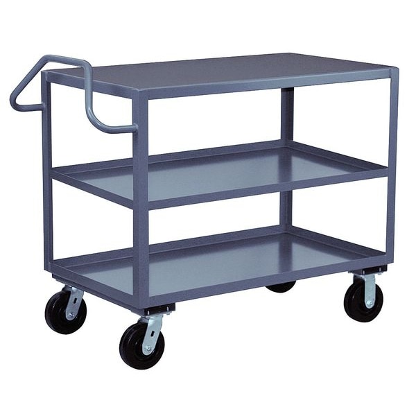 Raised Handle Utility Cart, Steel, 2400 lb Load Capacity, 3 Shelves, 42 in L, 25 in W, 40" H