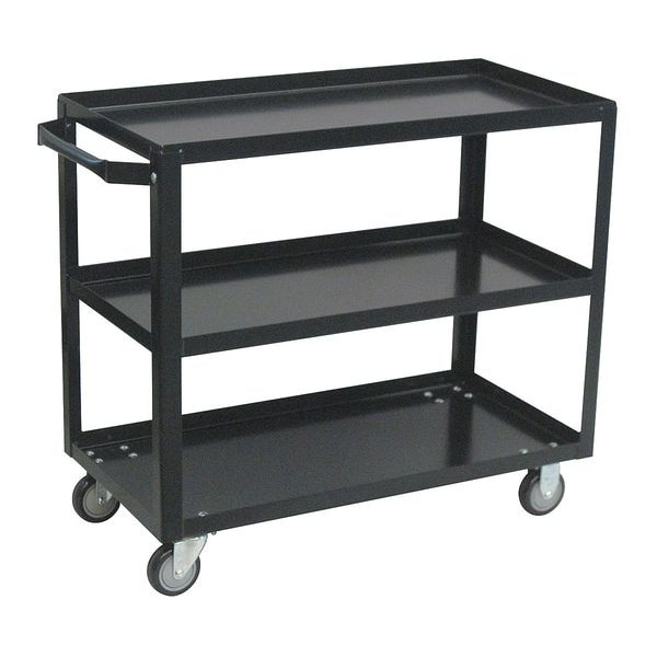 Flat Handle Utility Cart, Steel, 800 lb Load Capacity, 3 Shelves, 42 in L, 25 in W, 33" H