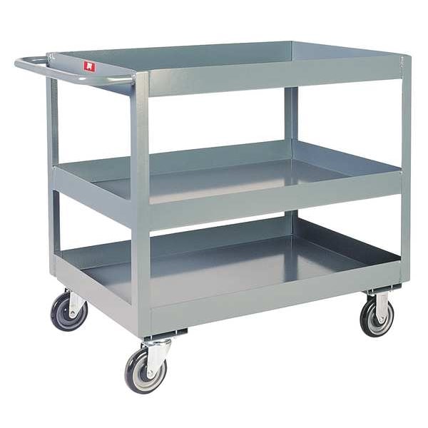Flat Handle Deep Shelf Utility Cart, Steel, 1,400 lb Load Capacity, 3 Shelves, 42 in L, 19 in W