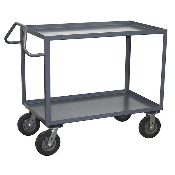 Utility Cart with Lipped Metal Shelves, Steel, 1,200 lb Load Capacity, 2 Shelves, 54 in L, 25 in W