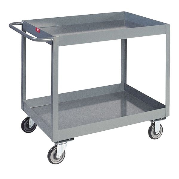 Flat Handle Deep Shelf Utility Cart, Steel, 1,400 lb Load Capacity, 2 Shelves, 42 in L, 25 in W