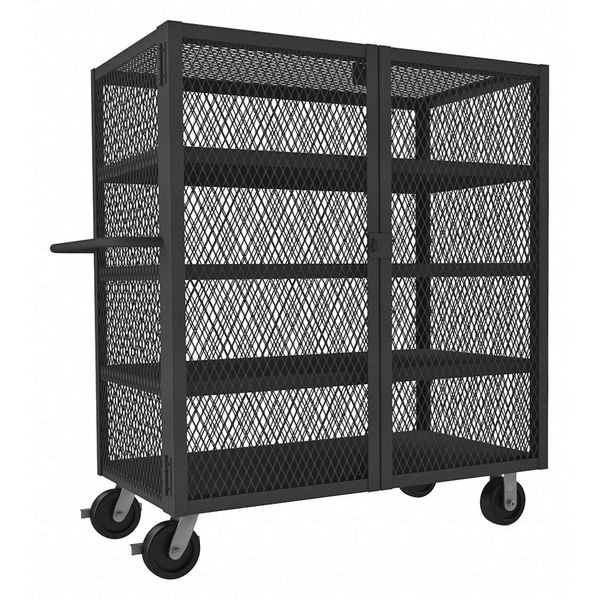Dual-Latch Welded Mesh Security Cart with Fixed Shelves, 2,000 lb Capacity, 26 in W x 54 1/2 in L x