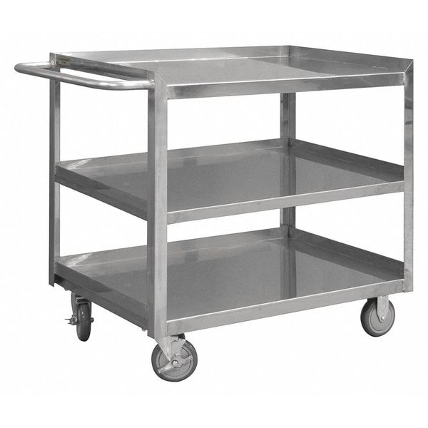 Corrosion-Resistant Utility Cart with Single-Side Flush Metal Shelves, Stainless Steel, 3 Shelves