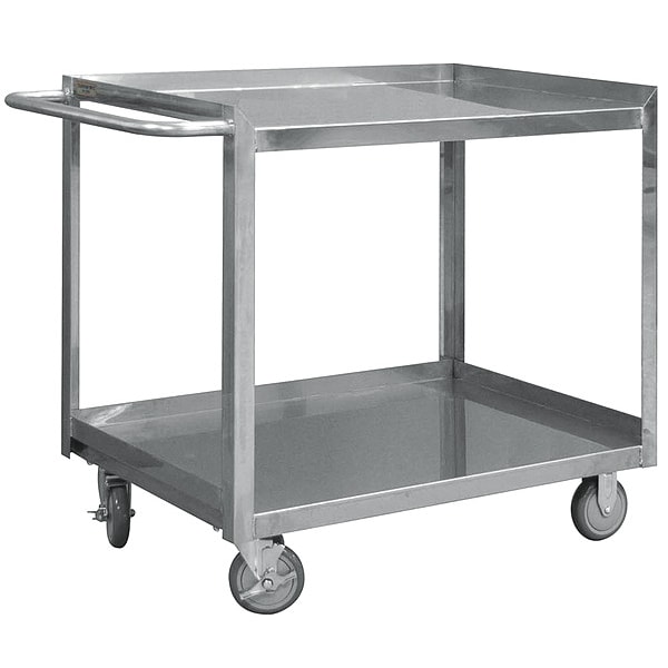 Corrosion-Resistant Utility Cart with Single-Side Flush Metal Shelves, Stainless Steel, 2 Shelves