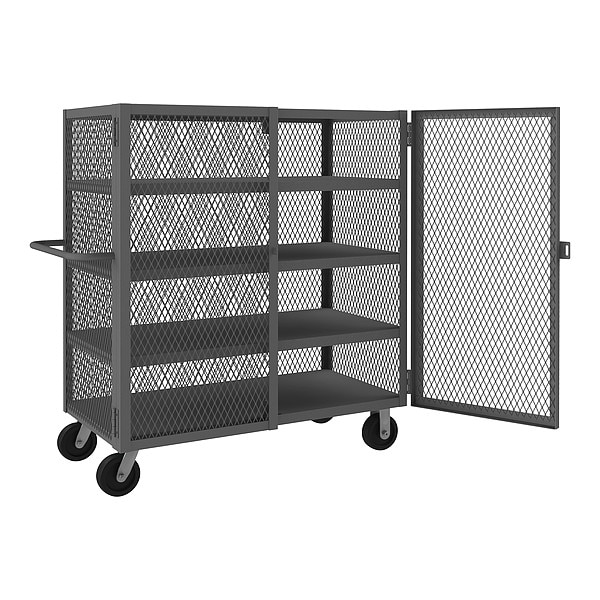 Dual-Latch Welded Mesh Security Cart with Fixed Shelves, 2,000 lb Capacity, 26 in W x 66 1/2 in L x