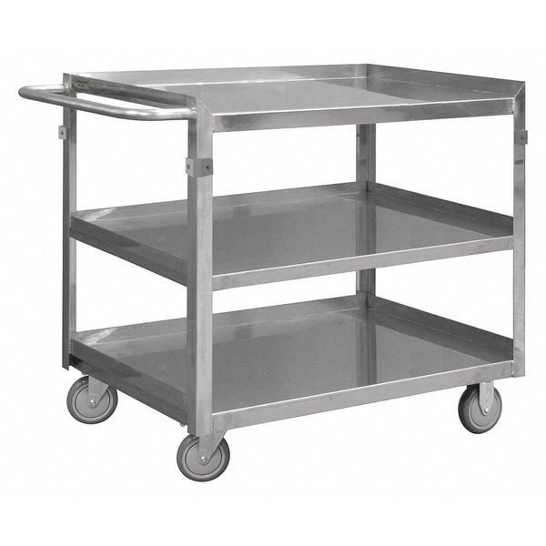 Corrosion-Resistant Utility Cart with Single-Side Flush Metal Shelves, Stainless Steel, 3 Shelves