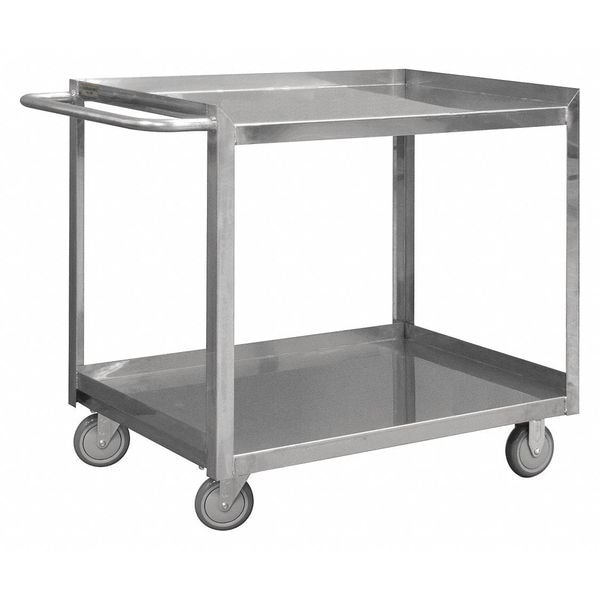 Corrosion-Resistant Utility Cart with Single-Side Flush Metal Shelves, Stainless Steel, 2 Shelves