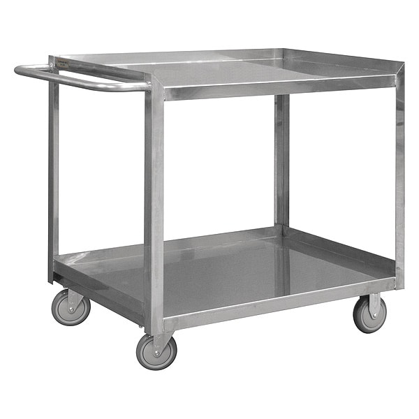 Corrosion-Resistant Utility Cart with Single-Side Flush Metal Shelves, Stainless Steel, 2 Shelves