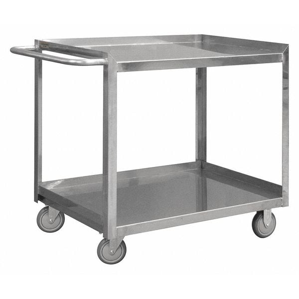 Corrosion-Resistant Utility Cart with Single-Side Flush Metal Shelves, Stainless Steel, 2 Shelves