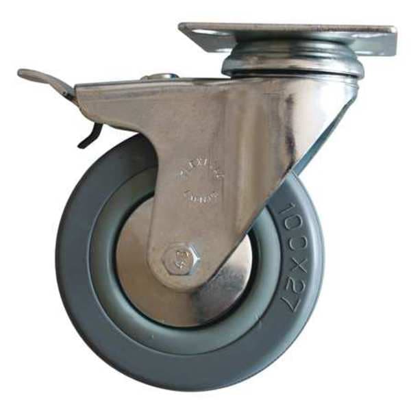 Plate Caster, Swivel, Rubber, 4 in., 176 lb.