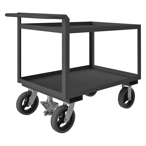 Utility Cart with Lipped Metal Shelves, Steel, 2,400 lb Load Capacity, 2 Shelves, 51 in L, 44 in H