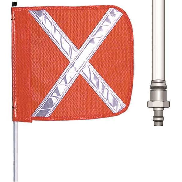 Warning Whip with Reflective X Flag, White Whip, Orange Flag, Fiber Glass, Debris Cap