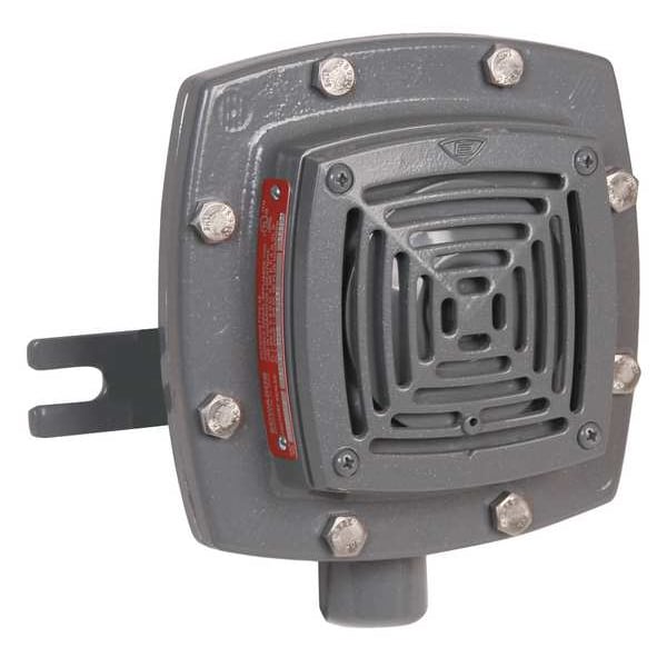 Vibrating Horn, Horn, Continuous, 24V DC, 97 dB, Heavy Duty Die Cast, Gray, Wall Mount