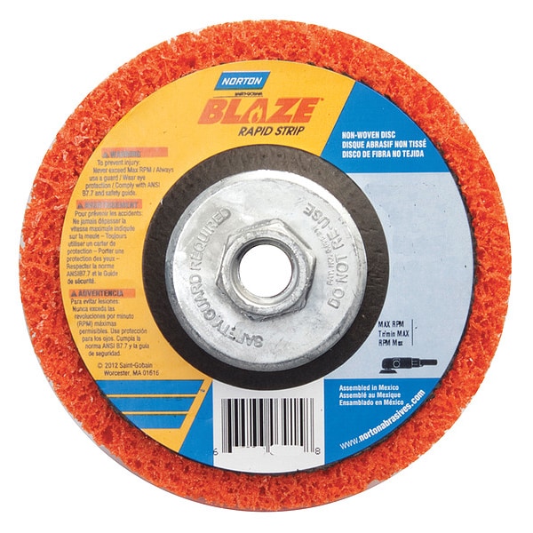 Non-Woven Depressed Center Disc, Type 27, 7 in Dia, 1 in Thick, 5/8"-11 Arbor Hole Size, Ceramic